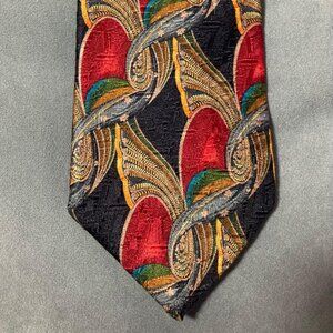 Ermenegildo Zegna Mens Silk Neck Tie Italy Red Gold Black 58" x 4"